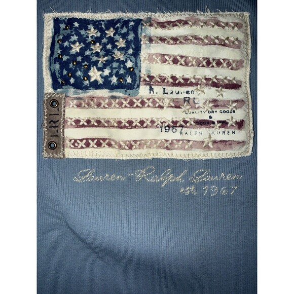 Ralph Lauren LRL 3X Blue Ribbed Cotton Tee Americana Flag Embroidered Top Plus - Picture 3 of 9